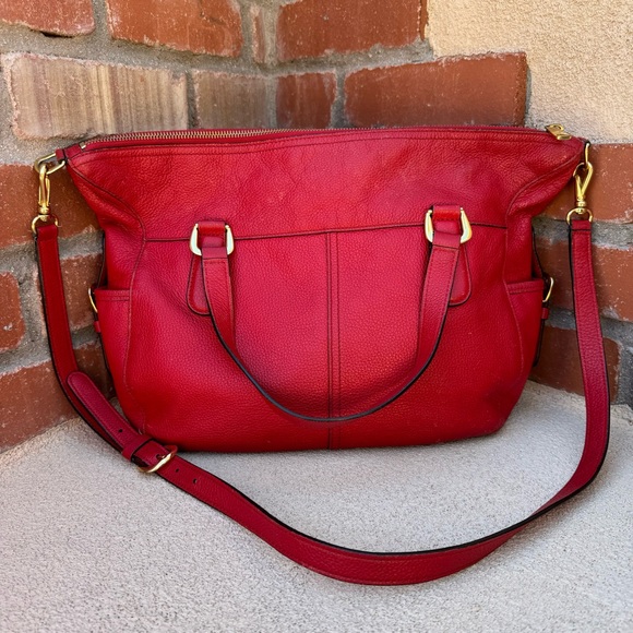 Ralph Lauren❤️ Large Pebble Leather Slouchy Satchel Crossbody Bag in Red - Picture 3 of 15